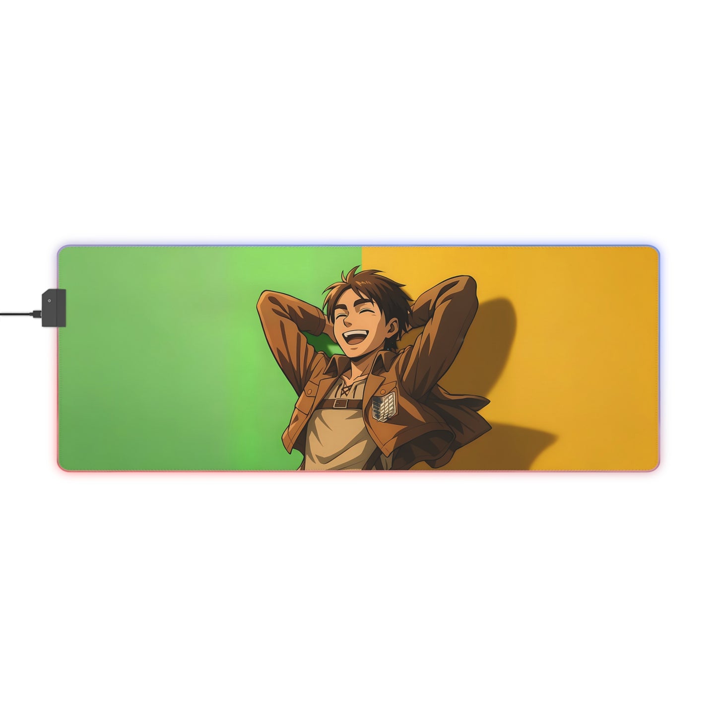 LED Gaming Mouse Pad — Color Split Anime Design (Relaxed Hero)