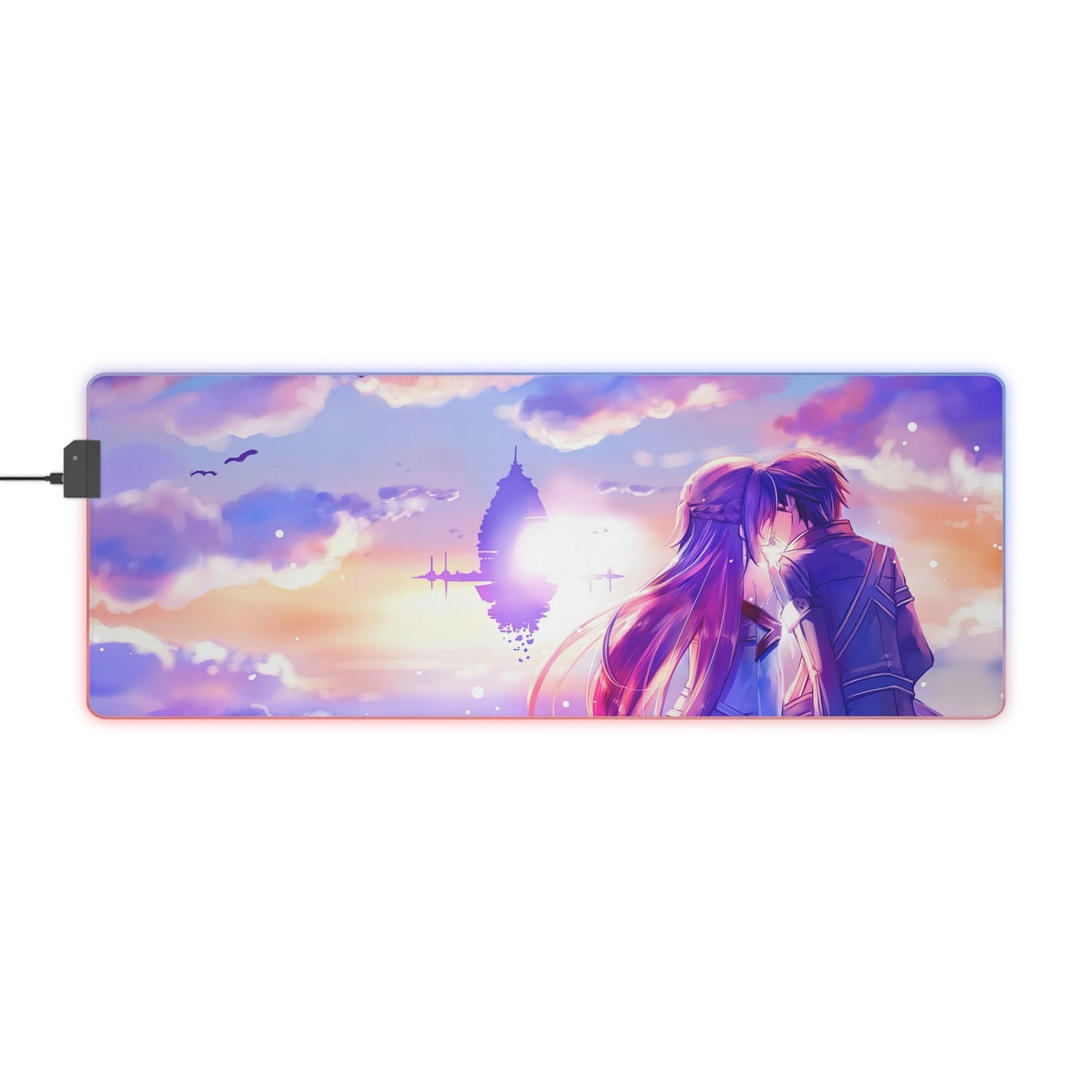 LED Gaming Mouse Pad — Romantic Anime Sunset RGB Desk Mat