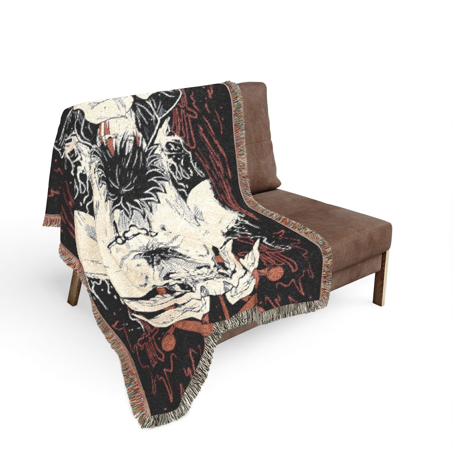 Woven Blanket — Dark Gothic Anatomical Skull Throw for Home Decor