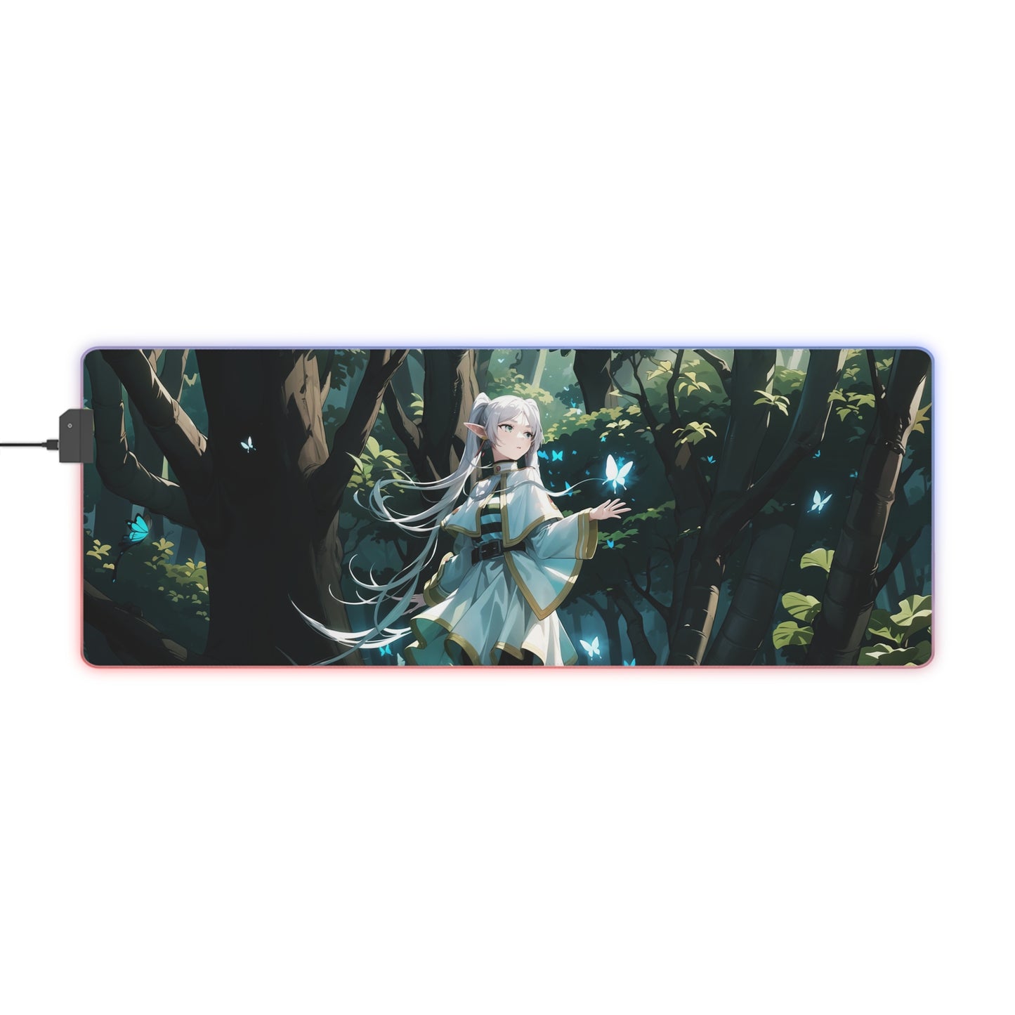 LED Gaming Mouse Pad — Enchanted Forest Anime Girl RGB Desk Mat