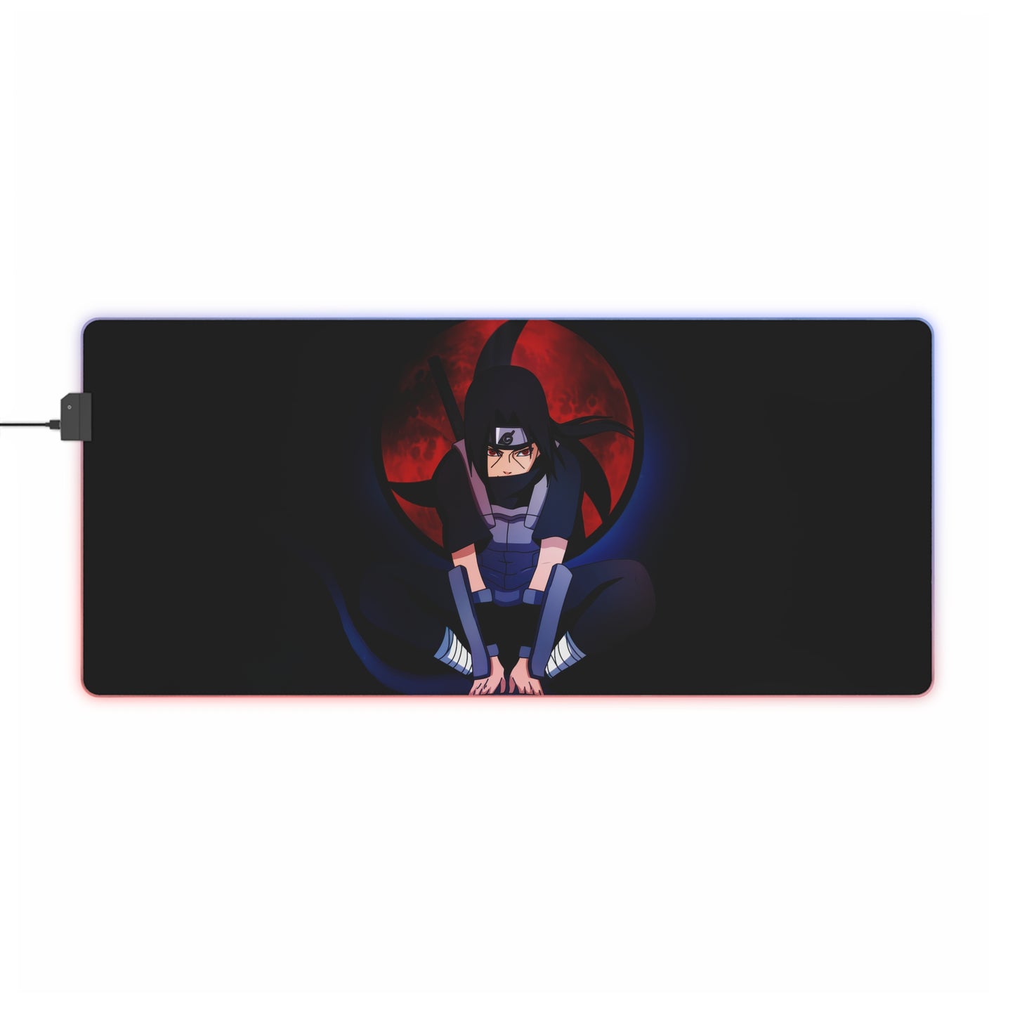 LED Gaming Mouse Pad — Itachi Uchiha Sharingan Design, RGB Extended Desk Mat for Gamers