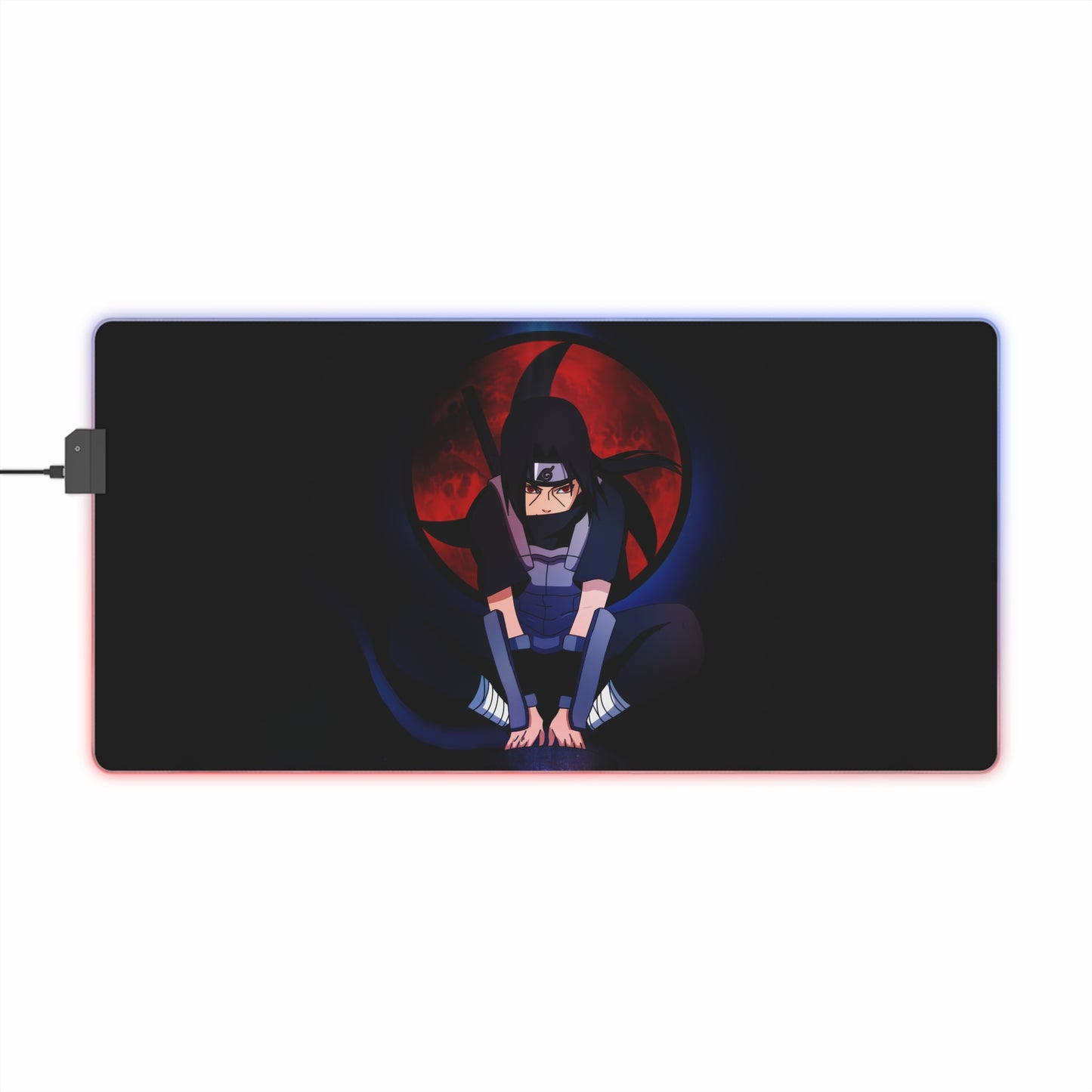LED Gaming Mouse Pad — Itachi Uchiha Sharingan Design, RGB Extended Desk Mat for Gamers