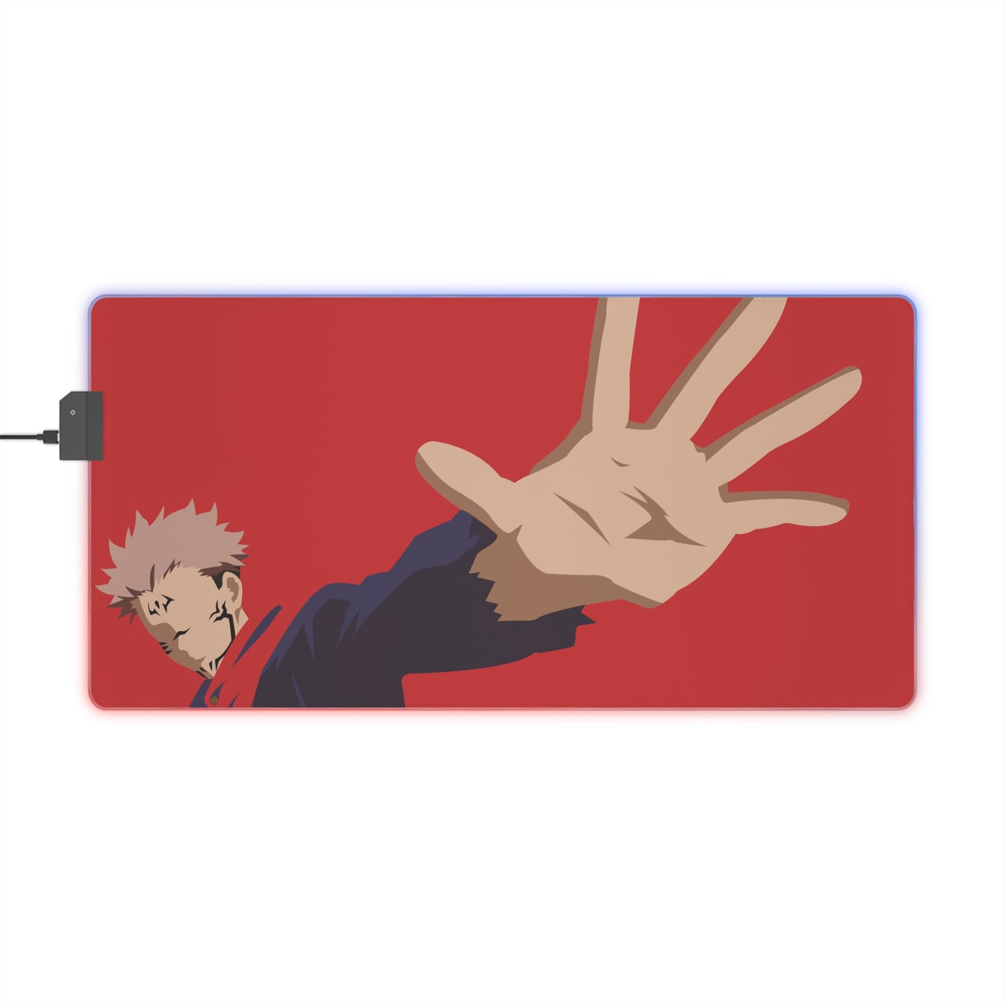 LED Gaming Mouse Pad — Dynamic Red Anime Throwing Hand Design, RGB Edge Lighting