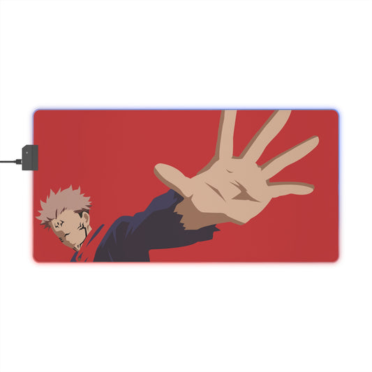 LED Gaming Mouse Pad — Dynamic Red Anime Throwing Hand Design, RGB Edge Lighting