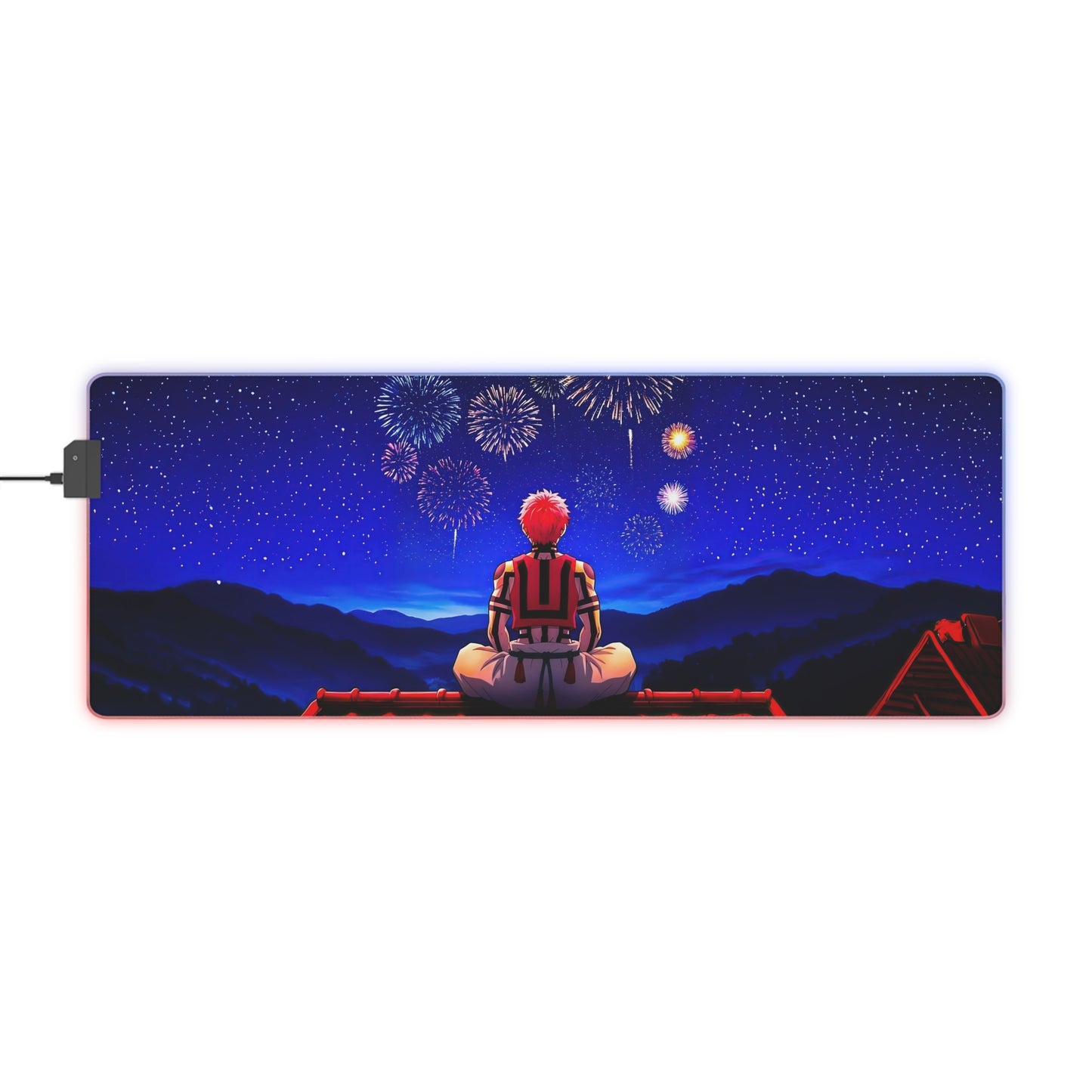 LED Gaming Mouse Pad — Anime Rooftop Fireworks RGB Desk Mat