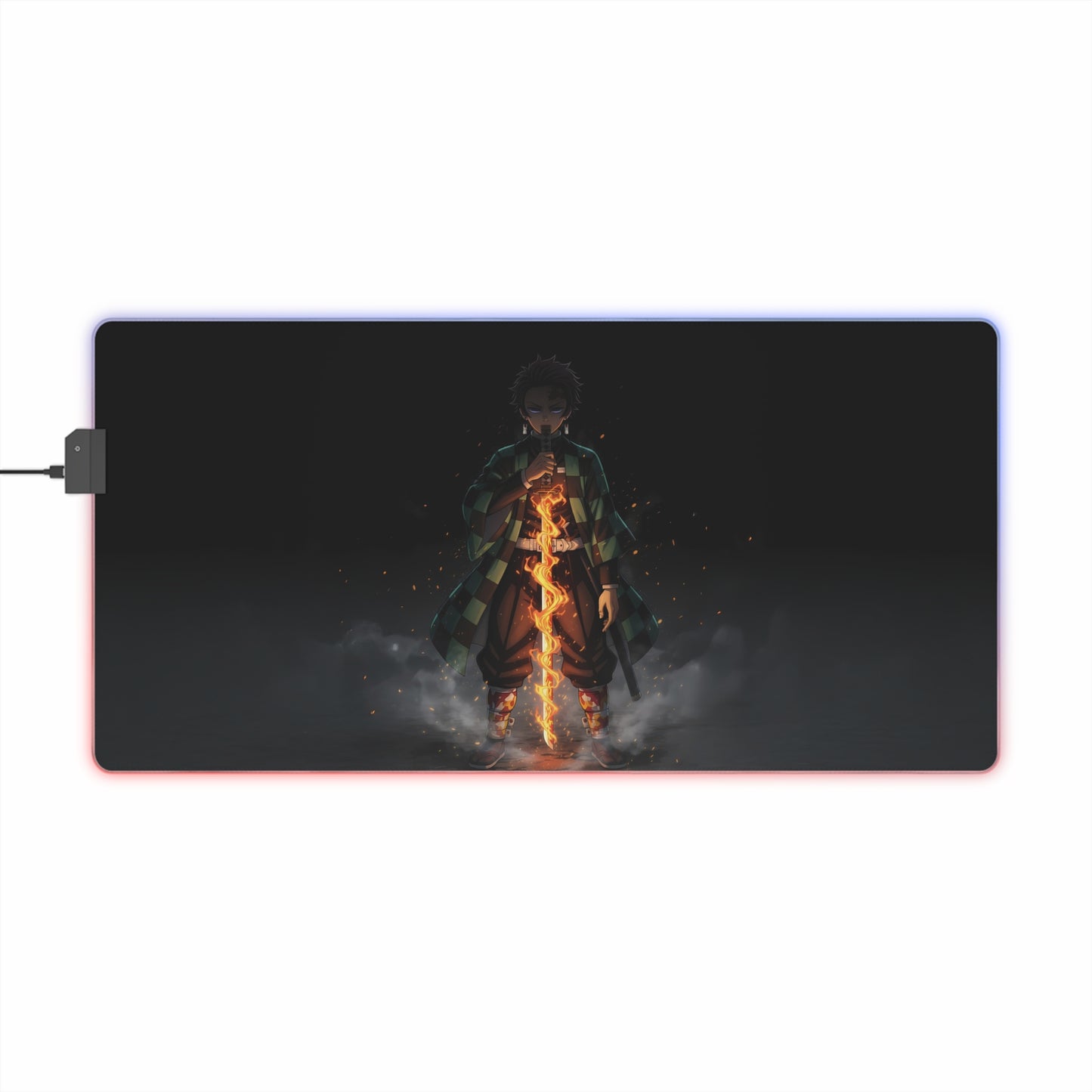 Demon-Slayer LED Gaming Mouse Pad — Flame Sword Anime RGB Desk Mat