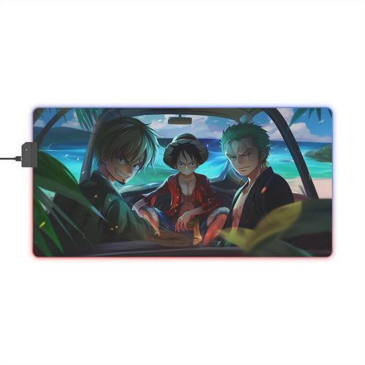 LED Gaming Mouse Pad — Anime Pirate Crew Beach Scene RGB Desk Mat