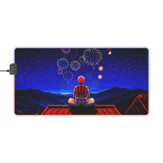 LED Gaming Mouse Pad — Anime Rooftop Fireworks RGB Desk Mat