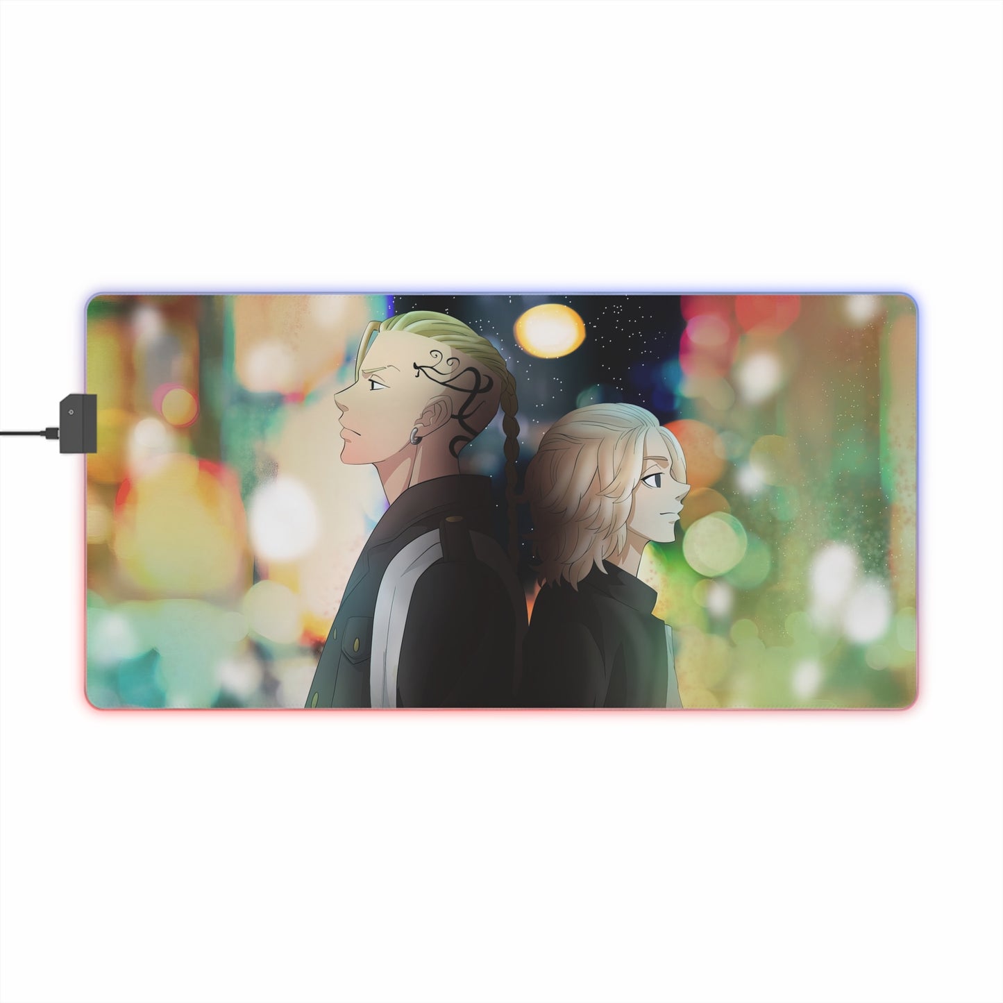 LED Gaming Mouse Pad — Neon City Anime Duo RGB Desk Mat