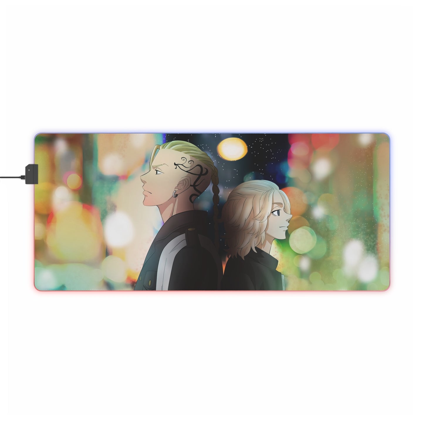LED Gaming Mouse Pad — Neon City Anime Duo RGB Desk Mat