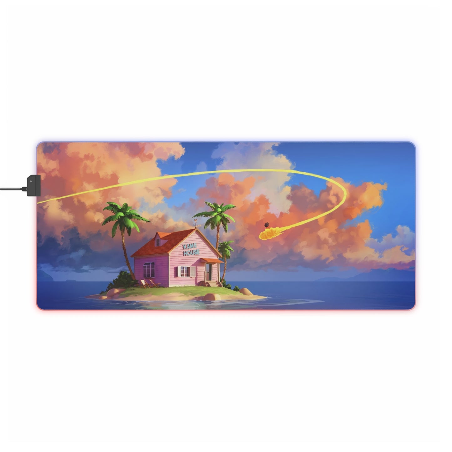 LED Gaming Mouse Pad — Tropical Island Anime Scene RGB Desk Mat
