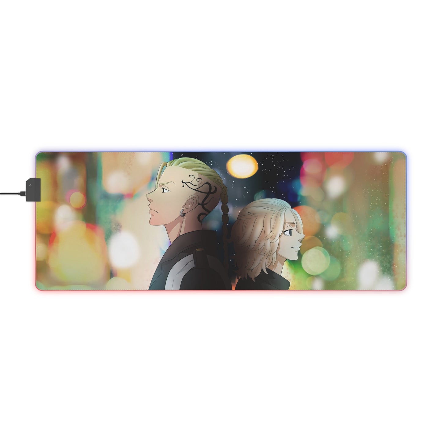 LED Gaming Mouse Pad — Neon City Anime Duo RGB Desk Mat